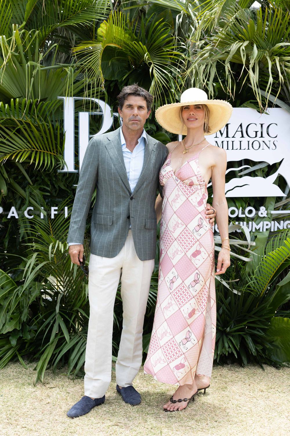 Summer polo style in front of the Pacific Fair Magic Millions sign